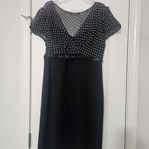 Elegant Black and White Polka Dot Midi Dress